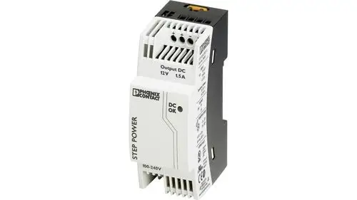 Netzteil von HANSA in kompakter Bauform mit Anschlüssen für Ausgangsspannung von 12V und max. 1,5A, gekennzeichnet durch diverse technische Informationen.